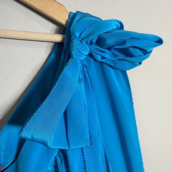 Banana Republic Trina Turk 100% Silk One Shoulder Mini Dress Women's 14 Blue - Picture 6 of 12